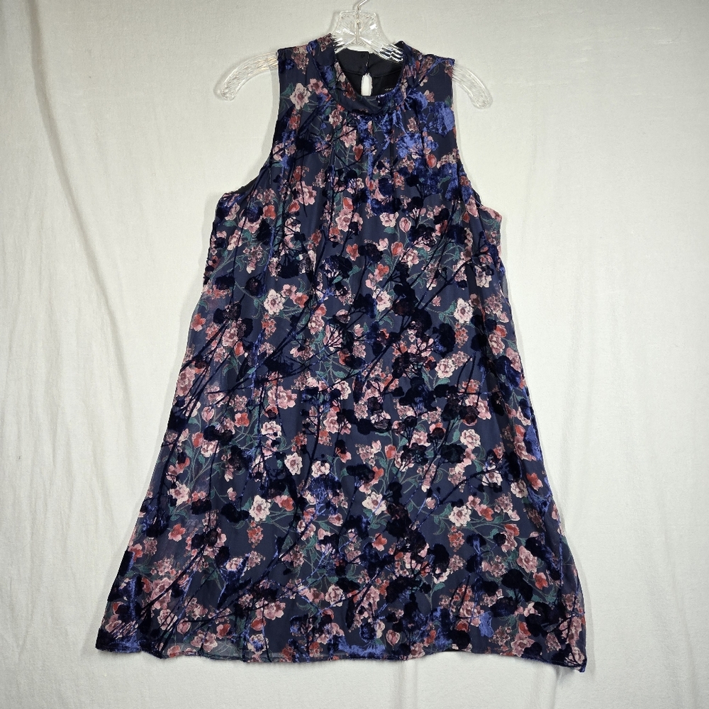 New Tommy Hilfiger Velvet Burnout Swing Dress Floral Navy Pink Women's 12